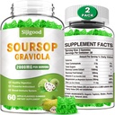 2 Pack Soursop Graviola Gummies - Organic Soursop Leaves & Fruit Extract - Ayuda Digestiva, Soporte Inmunitario &amp; Propiedades Antioxidantes - 120 Apple Flavored Gummies