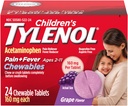 Lágrimas de Tylenol para niños con 160 mg de acetaminofén, alivio de dolor y reducción de fiebre para los síntomas de frío para niños + gripe, dolor de cabeza, garganta profunda &amp; dolor de estómago, sabor libre de aspirina, sabor de uva, 24 ct