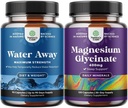 Bundle of Water Away Pills Maximum Strength - Herbal Diuretic Pills for Water Retention for Fast Acting Bloating Relief and Pure Magnesium Glycinate 400mg Por Serving for Mood Sleep and Relaxation