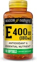MASON NATURAL Vitamina E 180 mg (400 UI) - Antioxidante y Nutriente Esencial, Sistema Inmunitario Saludable, Esquía y Ojos, Suplemento Corporal completo, 100 Softgels