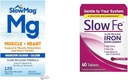 SlowMag Muscle Heart Magnesium Chloride Calcium 120 Cuenta & Lenta Fe 45mg Iron Deficiency Suplemento 60 Cuenta