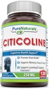 Naturales Puros - Suplemento dietético Citicoline - 250 Milligrams - 120 Capsules - Apoyo a la salud cerebral - Promueve una mejor memoria y enfoque