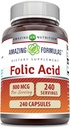 Amazing Formulas Folic Acid (Vitamin B9) 800 Mcg Suplemento TENIDO Cápsulas TENIDO No-OMG ANTE Gluten-Free TEN Made in USA (1 Pack TEN 240 Count)