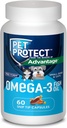 Pet Protect Cat & Small Dog Omega-3 Suplemento, Proprietary Free Form Blend, soporta una respuesta inflamatoria normal, Snip-Tip Capsules (60 Conde)