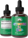 Caídas de enfoque infantil. Atención Deficit Suplemento líquido para Concentración, Atención, Cerebro, Memoria. No hay sabor a bitter. Natural No-Habit Forming Sugar Gratis 7-en-1 Nootropic Vegan para niños, adolescentes
