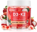 Vitamina D3 K2 Gummies w/Magnesium Sugar Gratis - 90 Conde Ø D3 Vitamina 5,000 UI + K2(MK-7) 100 mcg - Vegan K2 D3 Suplemento de vitaminas, Altamente Absorbentes Soportes Hueso, Musculo, Mood &amp; Immune(Lychee Flavor)