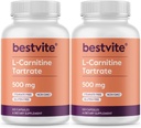 BESTVITE L-Carnitine Tartrate 500mg por cápsula (240 cápsulas)(120x2) - No Stearates - No GMO - Gluten Gratis