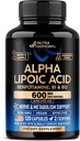 Alfa Lipoic Acid 600mg - ALA Suplemento Antioxidante para Nerve, Energía & Metabolismo Apoyo - Fuerza adicional con Benfotiamine, B1 &amp; B12 - Lab Tested, Non-GMO & Vegan - 120 cápsulas, 2 Month Supply