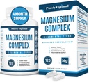 Complejo Magnesio Puramente Optimal - 6 Formas Magnesium Glycinate, Citrate & Malate - Apoyo al sueño, Estrés Alivio, Musculos, Salud del Corazón &amp; Relajación - Suplemento Magnesio para Mujeres &amp; Hombres, 120 Caps