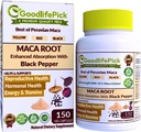 Peruvian Maca Root Capsules with Black Pepper 150 ct. Premium Yellow Maca Red Maca & Black Red Maca Powerful 10:1 All Type Maca Extract All Natural Non-GMO Vegan NO Rice Powder NO Stearate NO Silicon