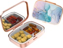 Cute Small Pill case for Pockets & Purses,Elegant Pill Box hace un gran regalo,2 Compartment Travel Medicine Organizer Tiendas Progesterone,Capsule Pills, Ibuprofeno, Vitamins-Rose Gold Color Rendering