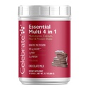 Celebrar Vitaminas Esencial Multi 4 en-1 Polvo - Multivitamina Bariat, Calcio de 500 mg, fibra de 4g, mezcla de afeitado de 25g Proteína - Leche de chocolate (14 Servimientos)