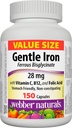 Webber Naturals Gentle Iron Suplemento con vitamina C, B12 y ácido fólico, 28 mg, 150 cápsulas, Stomach-Friendly, Non-Constipating, Helps Prevent Iron Deficiency Anemia