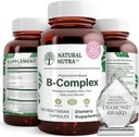 Complejo Natural Nutra Vitamina B con Niacina, Folato, Thiamin, Biotina, apoya la salud del sistema nervioso, promueve el metabolismo, la piel, los ojos y la salud del cabello, suplemento alimenticio completo, 120 cápsulas vegetarianas