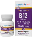 Fuente Superior No Zapato Vitamina B-12 Cyanocobalamin 1000 mcg, B-6, Ácido Fólico " Vitamina D-3 1000 UI - Soporta Energía, Cerebro, Corazón, " Salud Hueso - 100 Tabletas de Dissolación Sublingual
