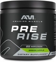 Sorprendente Muscle Pre Rise ← Pre-Workout Powder Suplemento con Caffeine " Beta-Alanine para Hombres " Las mujeres vivieron 25 Servimientos (25 Servimientos, Manzana Verde)