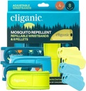 Cliganic Mosquito Repellent Pack (4 Wristbands + 8 Pellets Refill) - Ajustable, Natural DEET-Free, Essential Oil Infused