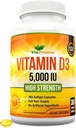 Vitamina D3 5000 UI, 365 Easy-Swallow Softgels, High Strength Vitamin D 5000 Suplemento UI - Suministro de año completo