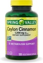 Spring Valley Ceylon Cinnamon Capsules 1200 mg Capsules, Apoyo Metabolismo * 120 Conteo Silencioso Sin Gluten Píldoras (Pack of 1)