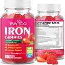 Gummies de hierro vegano para adultos &amp; niños - con vitamina C, A, B-Complex, Folate, Zinc y Biotin - para el edificio de sangre " Energy Support, 60 Gummies