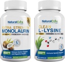 Natural Cure Labs Bundle: Extra Strength Monolaurin 800mg + Limpio L-Lysine 600mg