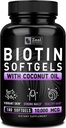 Zeal Naturals Biotina con aceite de coco para el cabello 10000mcg (180 Softgels) Suplemento - Píldoras de biotina para la piel del cabello y uñas Vitaminas para mujeres Capsules para Hombre Crecimiento del cabello 6 mo Abastecimiento
