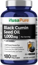 NusaPure Black Seed Oil 1000 mg por Serving 180 Softgel Capsules (No-GMO, Vegetariano) Cold-Presed Virgin Nigella Sativa. Hexane Free