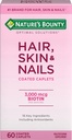 Bounty Optimal Solutions Hair, Skin & Nails Formula, con 3000 mcg Biotin, 60 Coated Caplets, 20 Total Servings