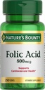 Suplemento de ácido fólico Bounty de la naturaleza, apoya la salud cardiovascular, 800mcg, 250 Tablets