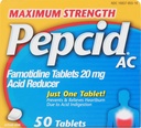 Pepcid AC Maximum Strength Heartburn Relief Tablets, OTC Medicine Prevents ' Relieves Heartburn Debido a la indigestión de ácido " Sour Stomach, 20mg Famotidine Acid Reducer, Fast-Acting, 50 ct