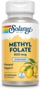 SOLARAY Folate de metil 800 mcg - 470 mcg Ácido fólico - 5-MTHF Vitaminas prenatales - Sabor de limón natural - Sweeteners naturales - Lab Verificado - Garantía de 60 días - 60 Servings, 60 Lozenges