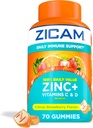 Zicam Daily Immune Support, Gummy Supplement, Zinc, Vitamina C y Vitamina D, Citrus Strawberry Flavor, 70 Cuenta