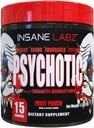 Insane Labz Psicotic, High Stimulant Pre Workout Powder, Extreme Lasting Energy, Focus and Endurance with Beta Alanine, Creatine Monohydrate, DMAE, 15 Srvgs, Fruit Punch