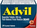Alimentador de Dolor Advil y Reductor de Fiebre, Ibuprofen 200mg para Alivio de Dolor - 24 Tabletas Coated