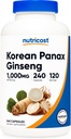 Nutricost Korean Ginseng 1000mg Serving, 240 Capsules - 500mg Por Capsule, 120 Servings - Korean Panax Red Ginseng - Gluten Free &amp; Non-GMO