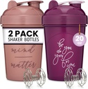 GOMOYO 2-Pack 20-Ounce Protein Shaker Bottle (Plum &amp; Rose) Silencio BPA Gratis, Dishwasher Safe Shaker Cups with Motivational Quotes for Gym, Running, Workout Supplements