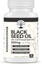 Black Seed Oil - 100% Cold-Presed Black Cumin Nigella Sativa - Antioxidante, Immune y sistema digestivo Soporte - No GMO, Gluten Gratis - 500 mg por Serving - 90 cápsulas Vegan