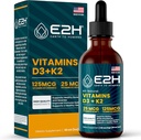 E2H Vitaminas D3 &amp; K2 Suplemento para soporte inmunitario - Vitamina líquida D3 5000 UI - Hecho en EE.UU. - No GMO, Vegan - 120 Servimientos