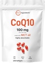 Micro Ingredientes CoQ10 100mg Por Serving ← 240 Softgels Hecho con Coconut MCT Oil ← Alta Absorción Coenzyme Q10 como Ubiquinone ← Antioxidante Apoyo para la Salud del Corazón y la Energía