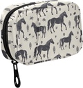 Fustylead Black Horse Silhouette y varios elementos de decoración Pill Organizer for Purse, semanal caja de píldoras portátiles con cremallera para almacenar vitaminas Aceites de pescado Suplementos