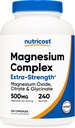 Complejo de magnesio Nutricost 500mg, 240 cápsulas - óxido de magnesio, citrato y glucocinado - Gluten libre y no GMO