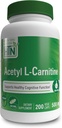 Salud Thru Nutrición Acetyl L-Carnitine 500mg 200 Capsules ← Apoyo Cognición " Función mental TENIDO Memoria " Atención TENIDO No-GMO, 3er Partido Testado, Hipoalergénico, Gluten Free, Soy Free, Vegan