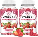 Vitamina B12 Complejo Gummies - 5000 mcg Metilcobalamina con Hierro, Vitamina C, D3 &amp; Folate, Energy Support &amp; Metabolism, Immune, B-12 Suplemento Chewable para Hombres &amp; Mujeres, Strawberry Flavor, 2 Pack