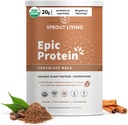 Sprout Living Epic Protein, Plant Based Protein & Superfoods Powder, Chocolate Maca Powder | 20 Grams Organic Protein Powder, Vegan, Non Dairy, Non-GMO, Gluten Free, Low Sugar (2 Pound, 24 Servings)