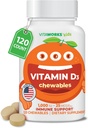 Niños Vitamina D 1000 IU Tablas cultivables - Tasty Natural Orange Flavor - Vegan, GMO-libre, sin gluten, vitaminas libres de nuez - Suplemento dietético para el soporte de inmuno - para niños - 120 Chewables