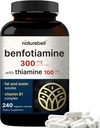 NatureBell Benfotiamine 300mg con Thiamine 100mg Por Serving Silencio 240 cápsulas vegetales – Vitamina B1 Benfotiamine Suplemento – Vegetariano Friendly