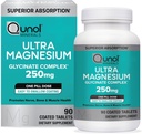 Complejo Glycinate Qunol Magnesium, Gentle on Stomach, 250mg One Pill Dose, Magnesio superior-absorción, Nerve, Bone y Muscle Health Suplemento, 90 Cuenta (Pack de 1)