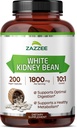 Zazzee White Kidney Bean 10:1 Extracto, 1800 mg por Serving, 200 cápsulas Vegan, Más de 2 meses de suministro, Estándarizado, Concentrado 10X Extracto, 100% Vegetariano, All-Natural y No GMO, Hecho en los EE.UU.