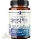Magnesium Citrate Complex 500 MG for Constipation & Digestion Support | High Absorption Magnesium Supplement | Citrato de Magnesio | Calm & Relaxation | Non-GMO Soy-Free | 60 Mag Citrate Capsules