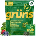 Gruns Adults Super Greens Gummies, Multivitamin Superfood Gummy Bears, Spirulina, Clorella, Prebióticos " Fiber Gummies for Digestive Health, Adaptogens Supplement, 20 Vitamins " Minerals, 10 Condes